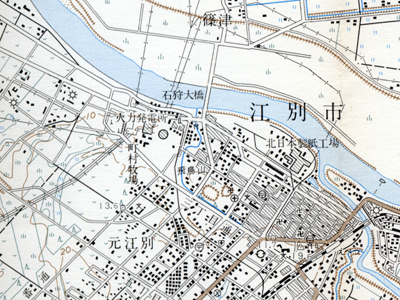 5万分の1地形図「江別」（昭和47年編集）を約1.5倍に拡大。