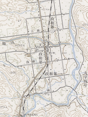 5万分の1地形図「幌加内」（昭和59年修正）。約1.3倍に拡大。