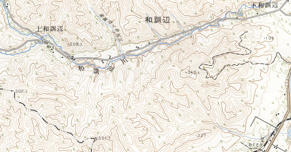 5万分の1地形図「滝上」（昭和50年編集）。