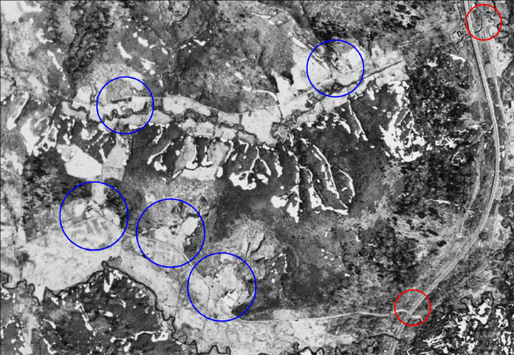 中頓別町字栄の空中写真。昭和23年5月7日、米軍撮影（縮小使用）。